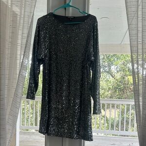 Steve Madden Black and Silver Sequin Sheath Dress with Dolman Sleeves